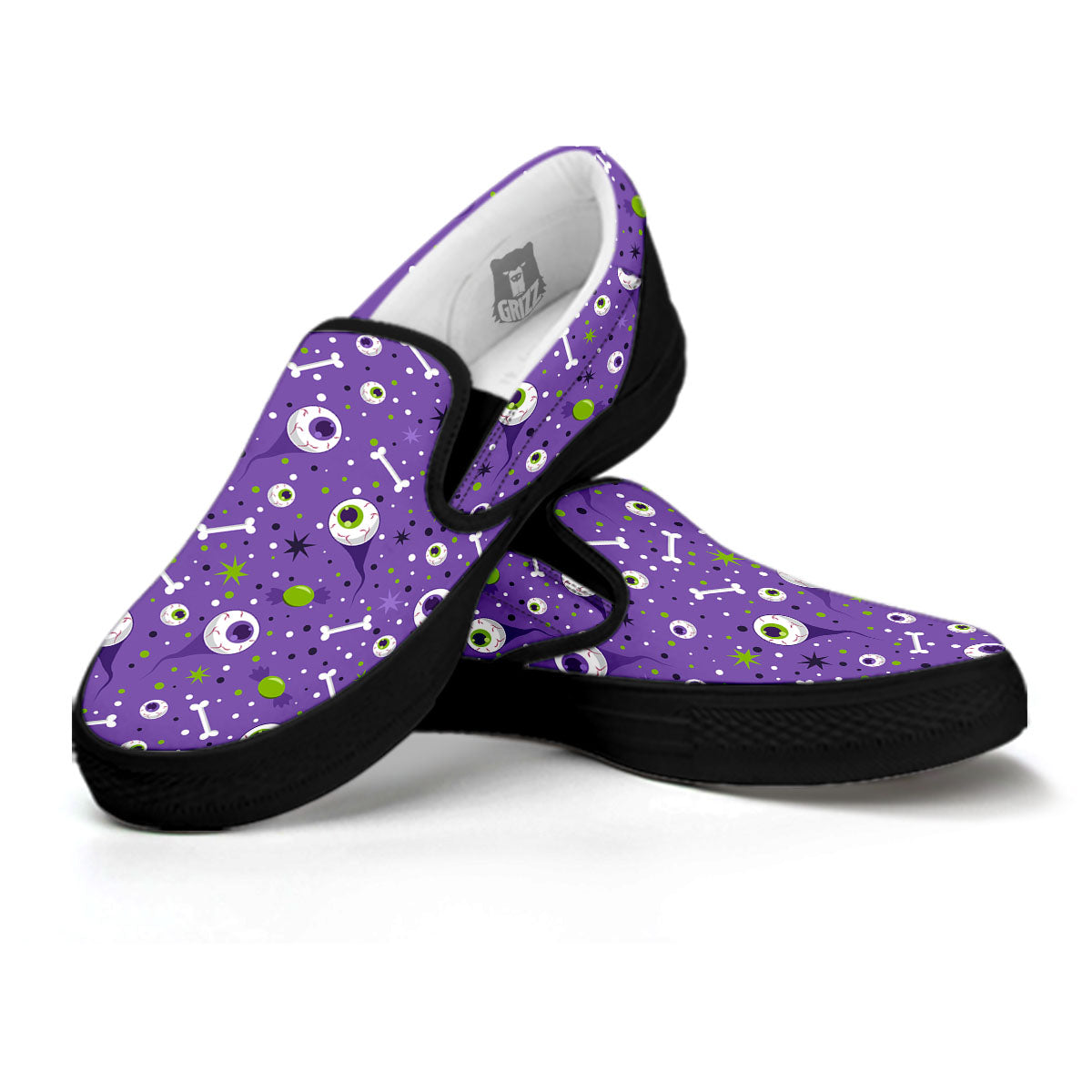 Eyeball Halloween Print Pattern Black Slip On Shoes-grizzshop