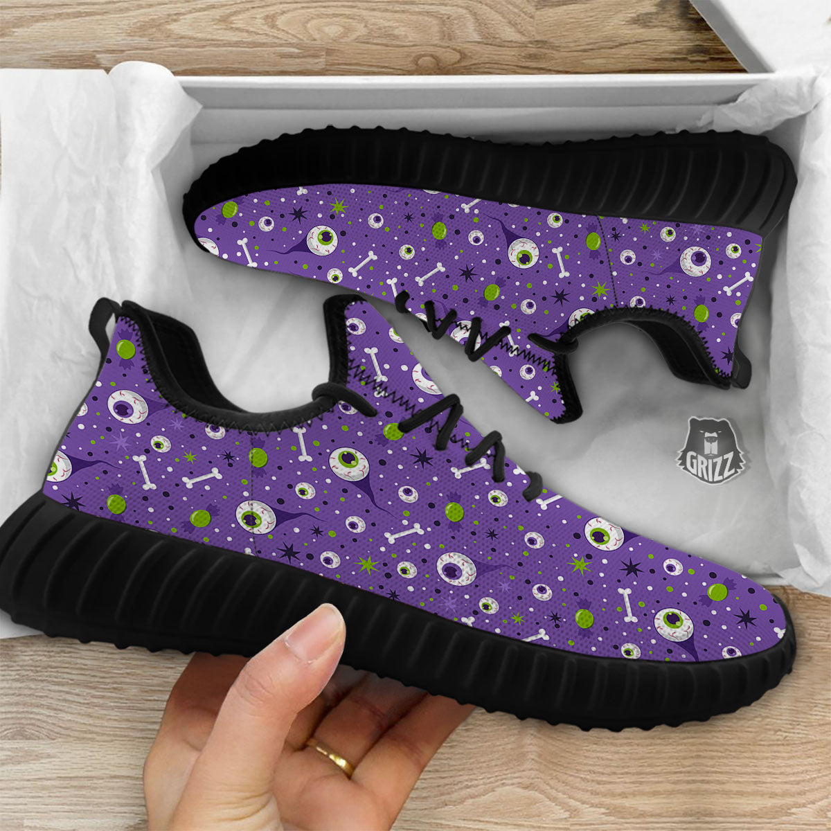 Eyeball Halloween Print Pattern Black Walking Shoes-grizzshop