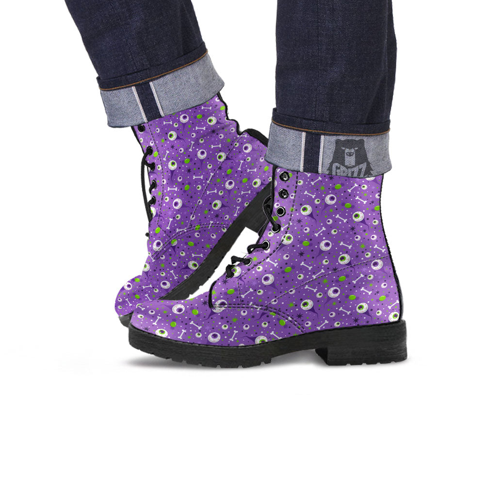Eyeball Halloween Print Pattern Leather Boots-grizzshop