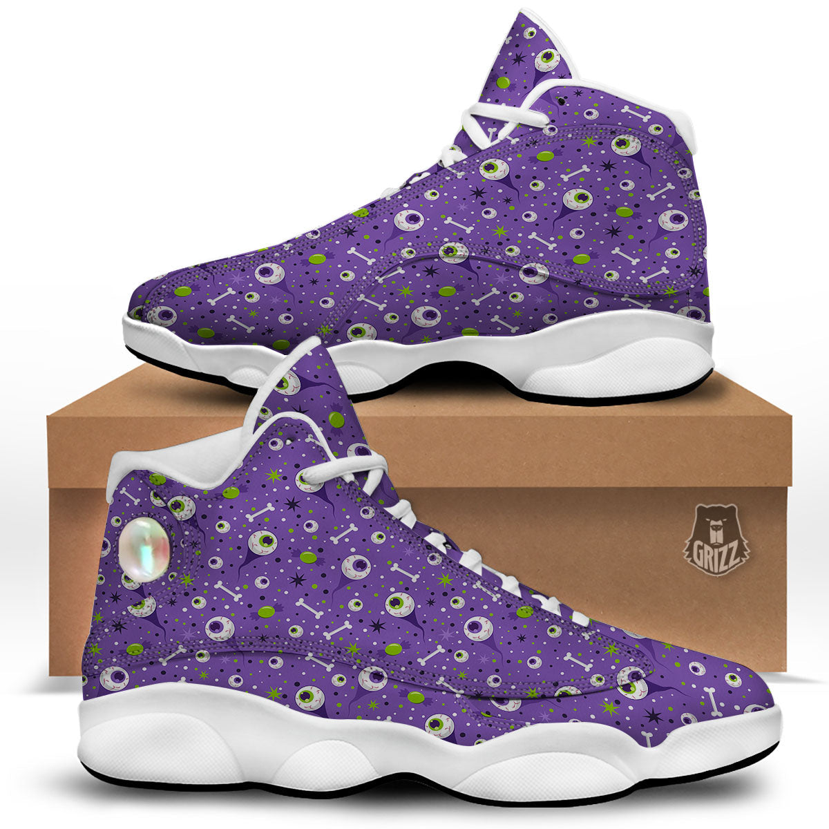 Eyeball Halloween Print Pattern White Basketball Shoes-grizzshop