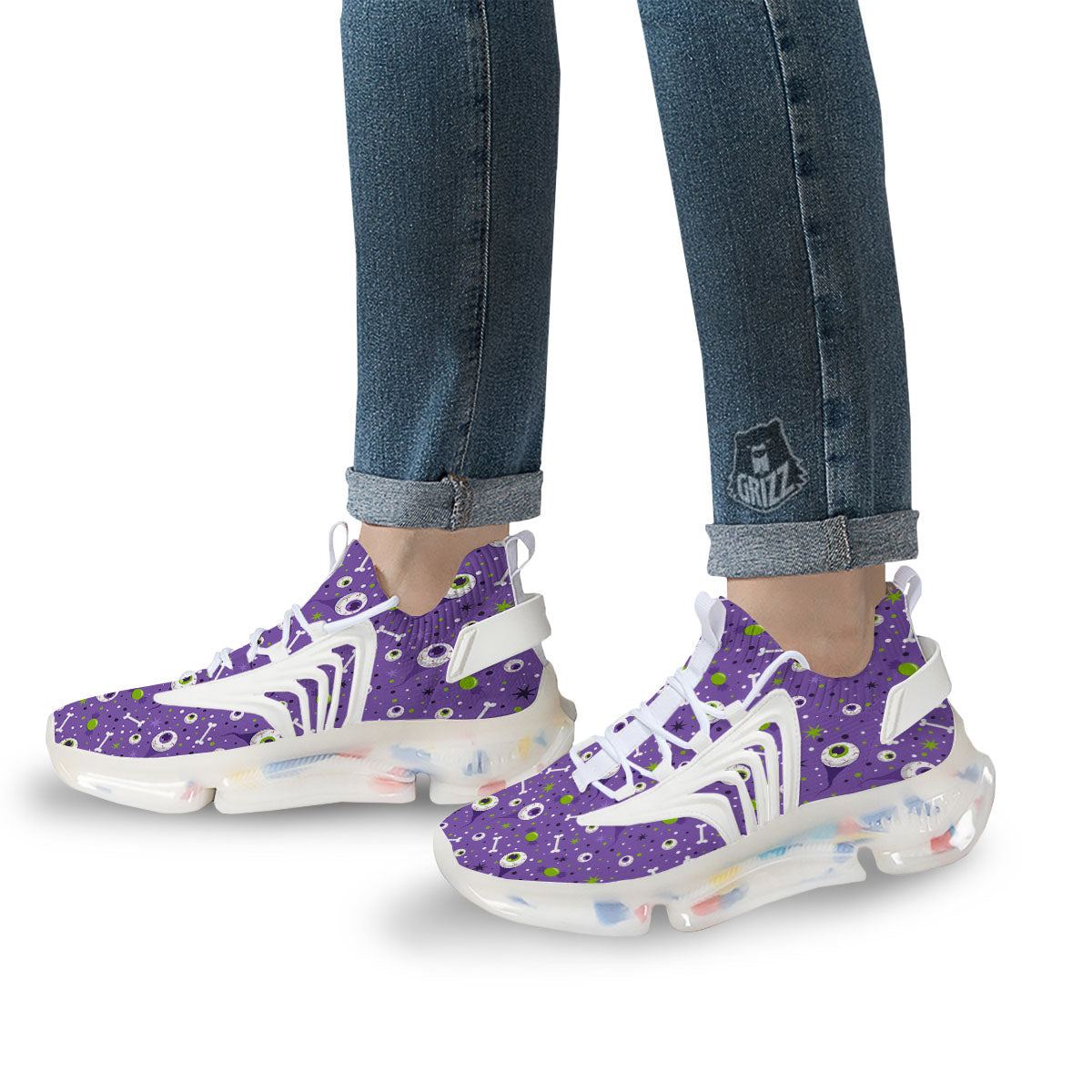 Eyeball Halloween Print Pattern White Gym Shoes-grizzshop