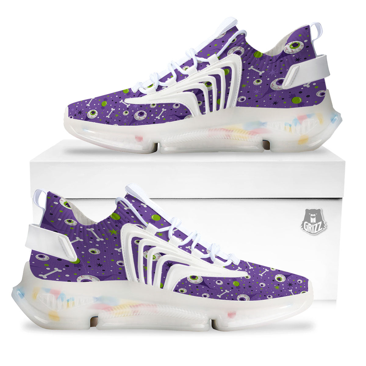 Eyeball Halloween Print Pattern White Gym Shoes-grizzshop