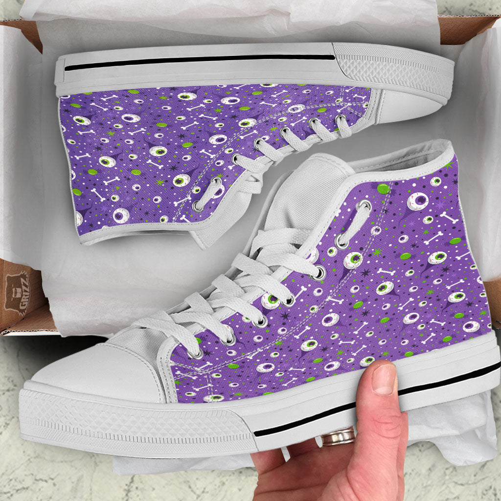 Eyeball Halloween Print Pattern White High Top Shoes-grizzshop