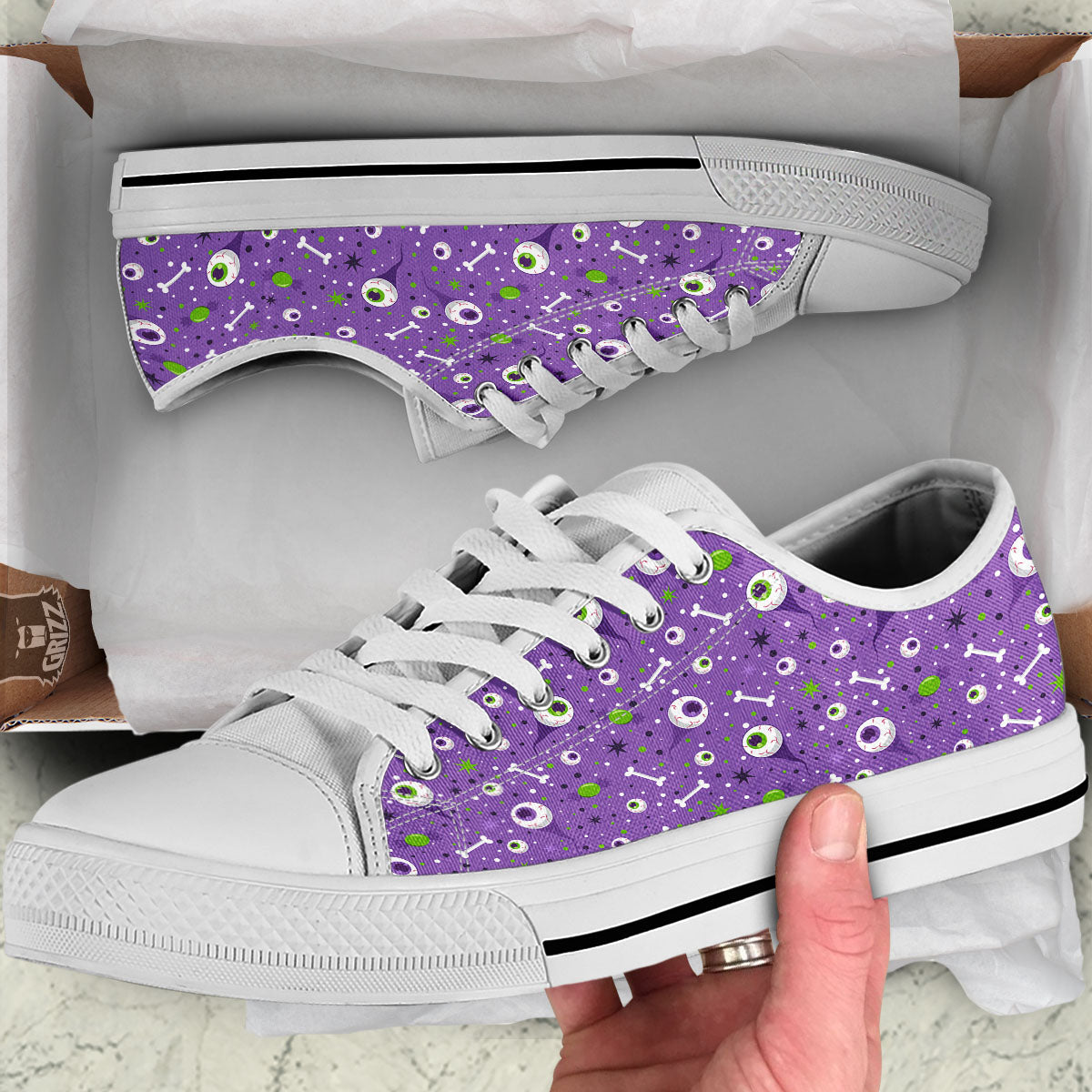 Eyeball Halloween Print Pattern White Low Top Shoes-grizzshop