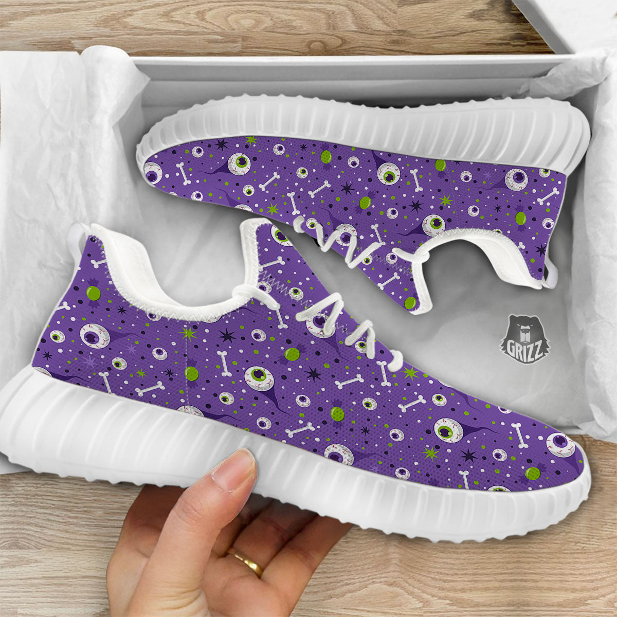 Eyeball Halloween Print Pattern White Walking Shoes-grizzshop