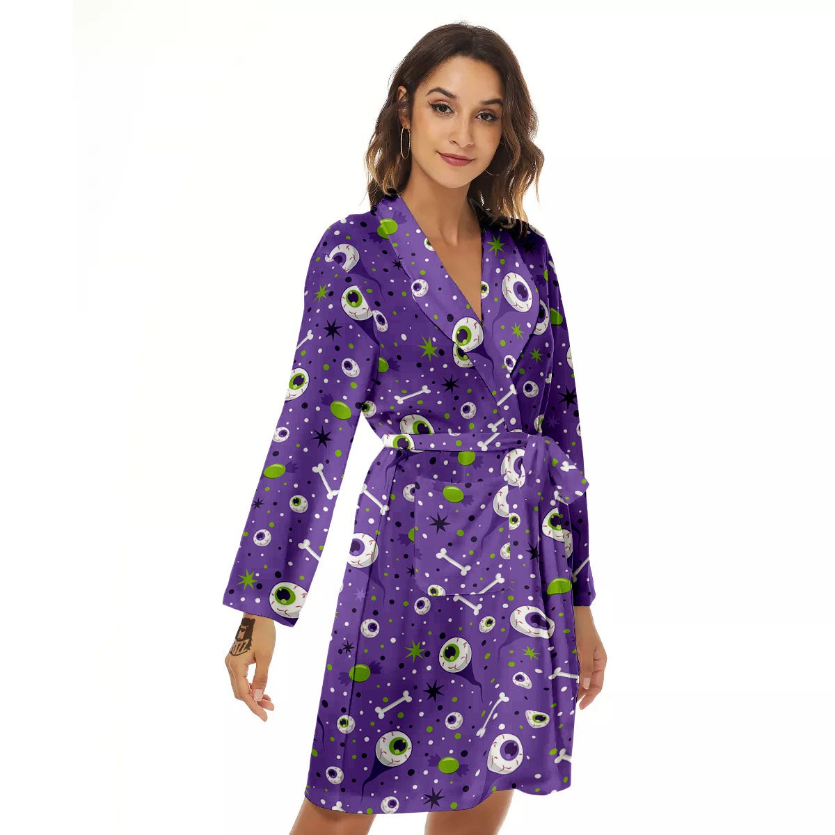 Eyeball Halloween Print Pattern Women's Robe-grizzshop
