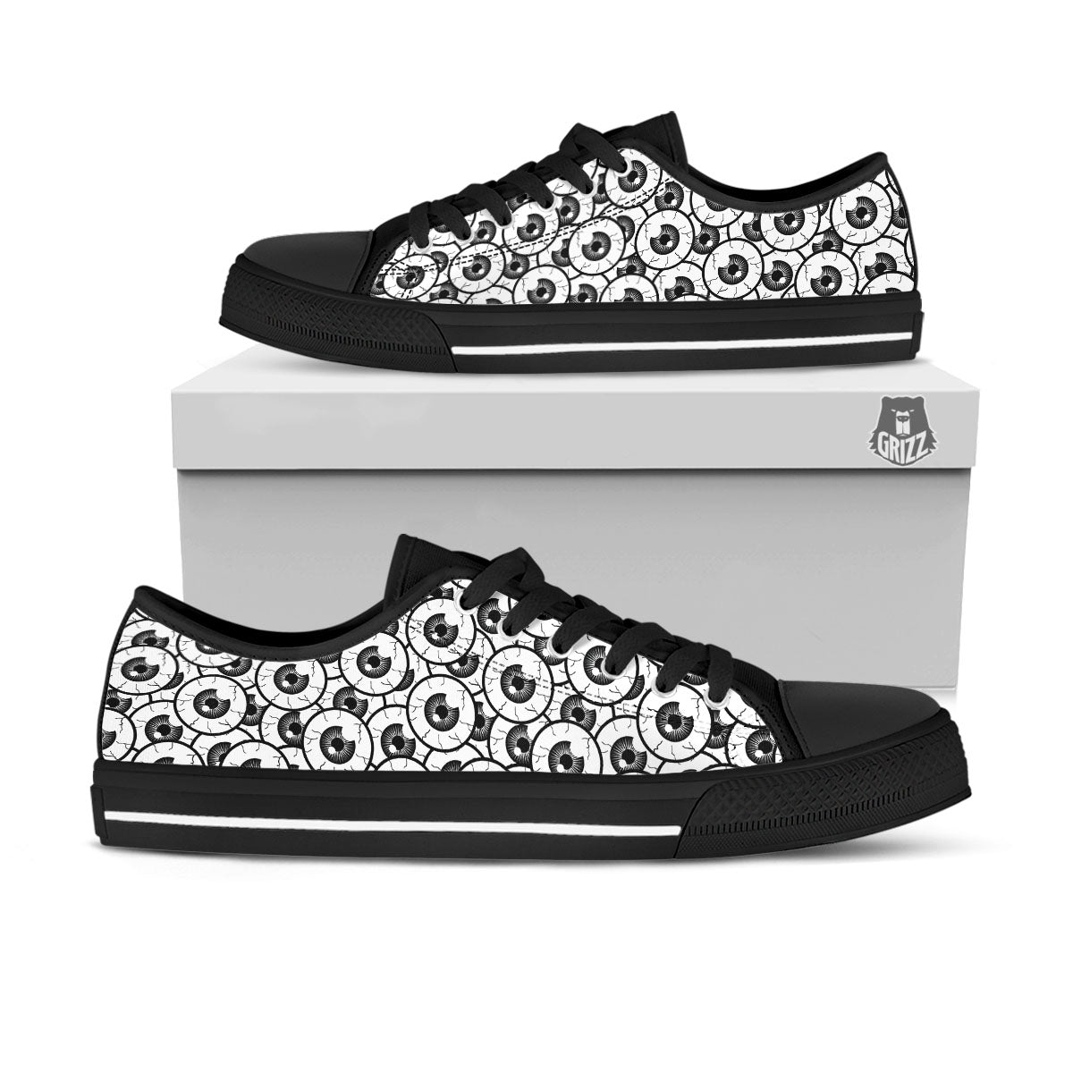 Eyeball Print Pattern Black Low Top Shoes-grizzshop
