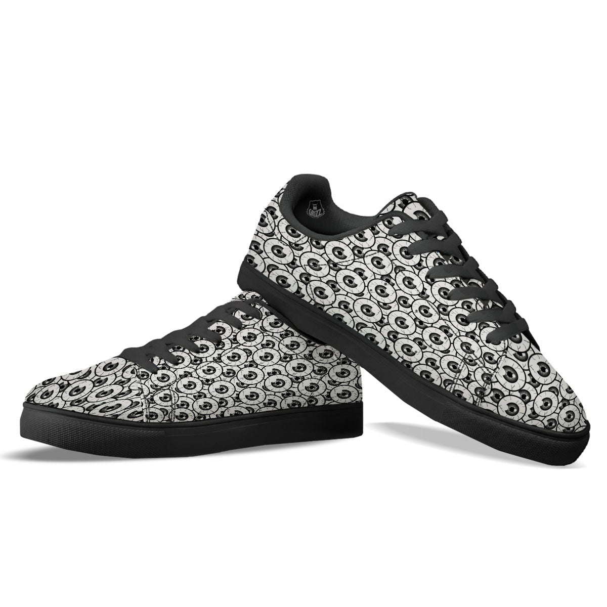 Eyeball Print Pattern Black Low Top Sneakers-grizzshop