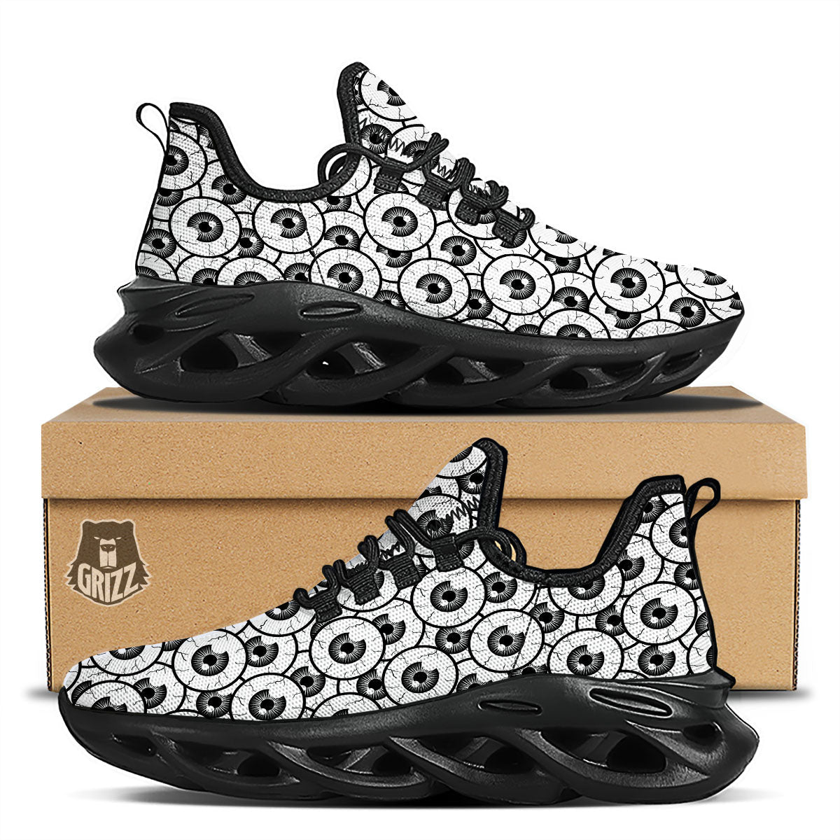 Eyeball Print Pattern Black Running Shoes-grizzshop