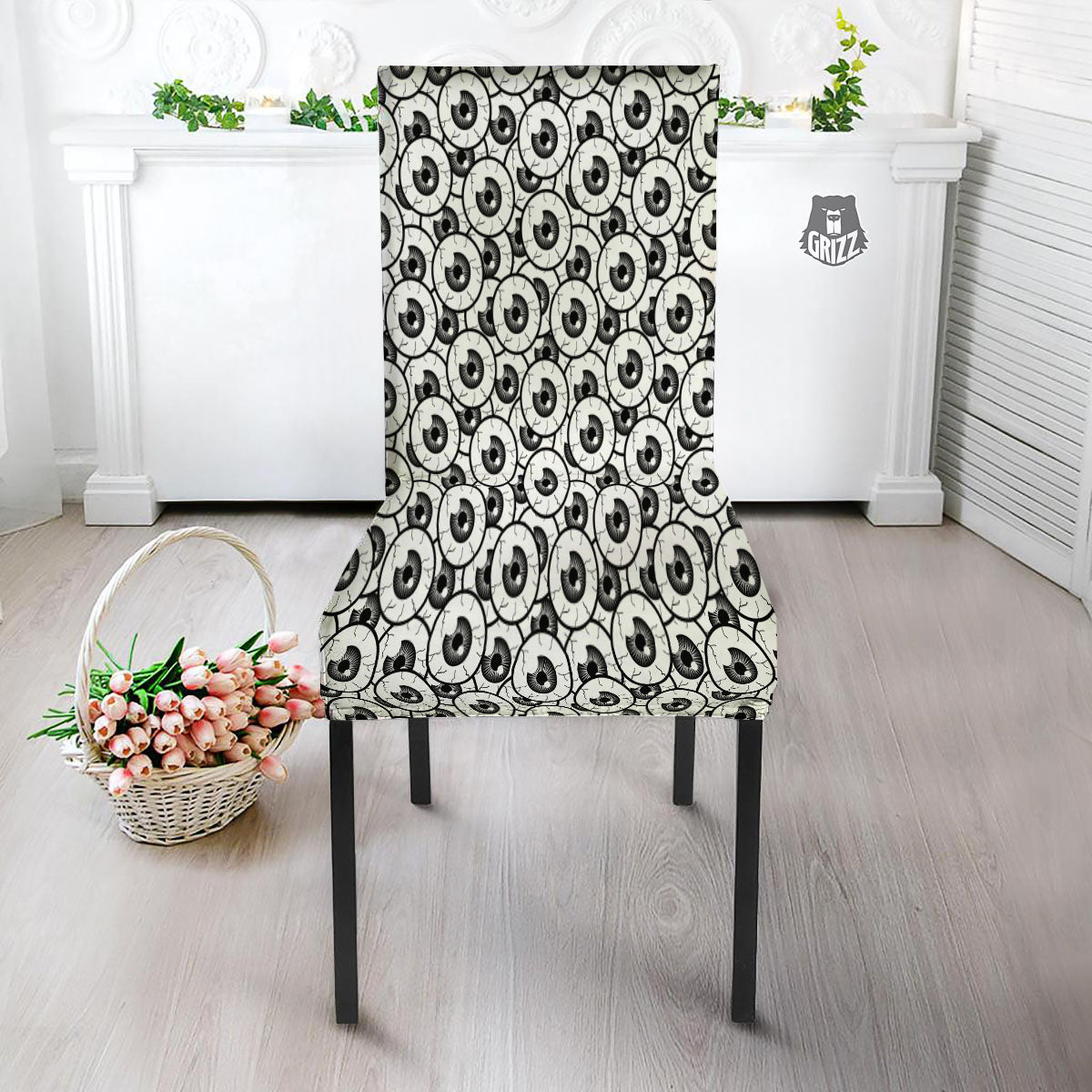 Eyeball Print Pattern Dining Chair Slipcover-grizzshop
