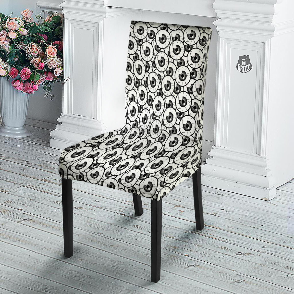 Eyeball Print Pattern Dining Chair Slipcover-grizzshop
