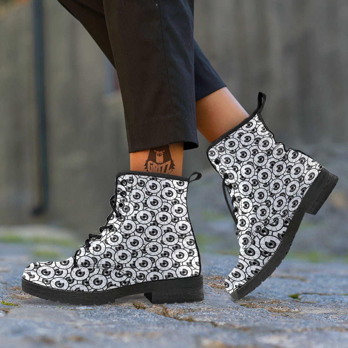 Eyeball Print Pattern Leather Boots-grizzshop