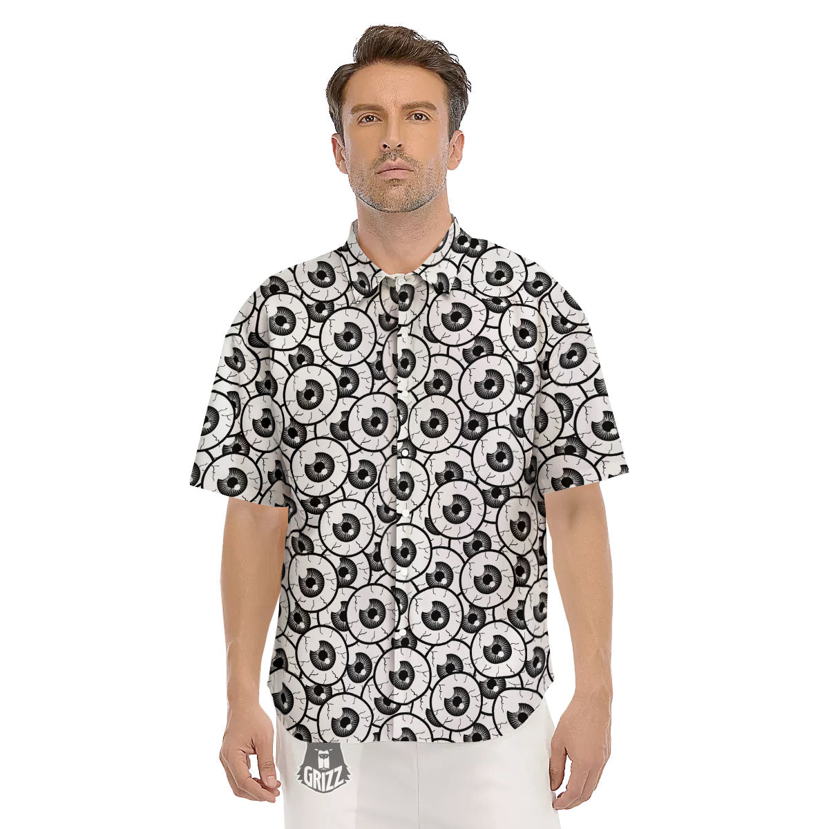 Eyeball Print Pattern Men's Short Sleeve Shirts-grizzshop