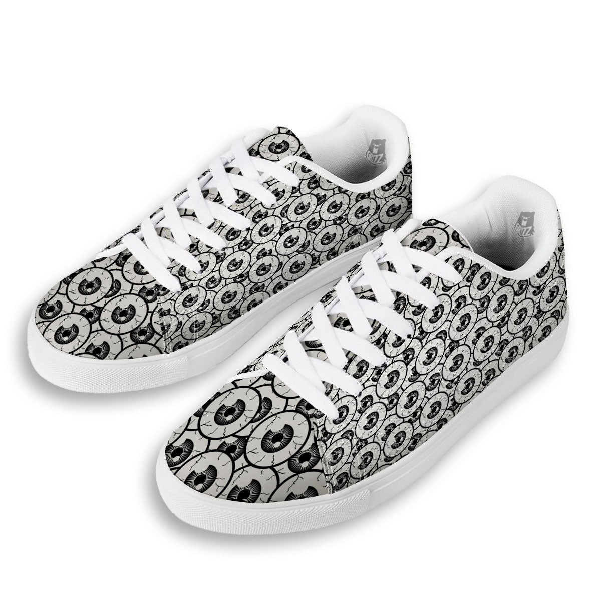 Eyeball Print Pattern White Low Top Sneakers-grizzshop