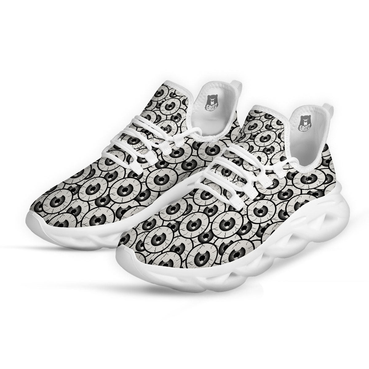Eyeball Print Pattern White Running Shoes-grizzshop