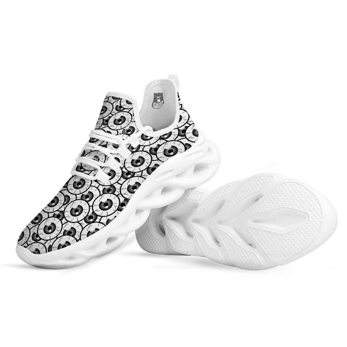 Eyeball Print Pattern White Running Shoes-grizzshop