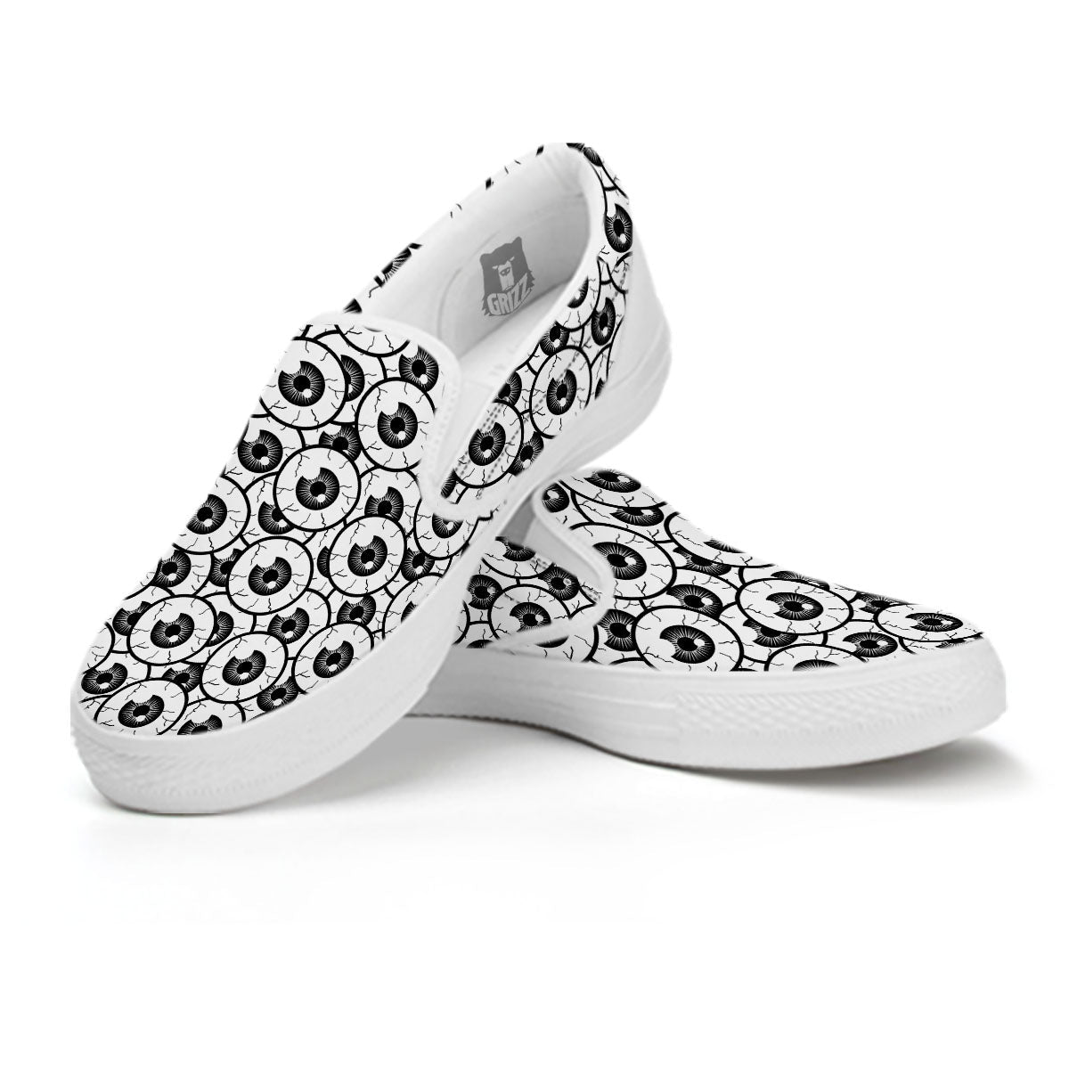 Eyeball Print Pattern White Slip On Shoes-grizzshop