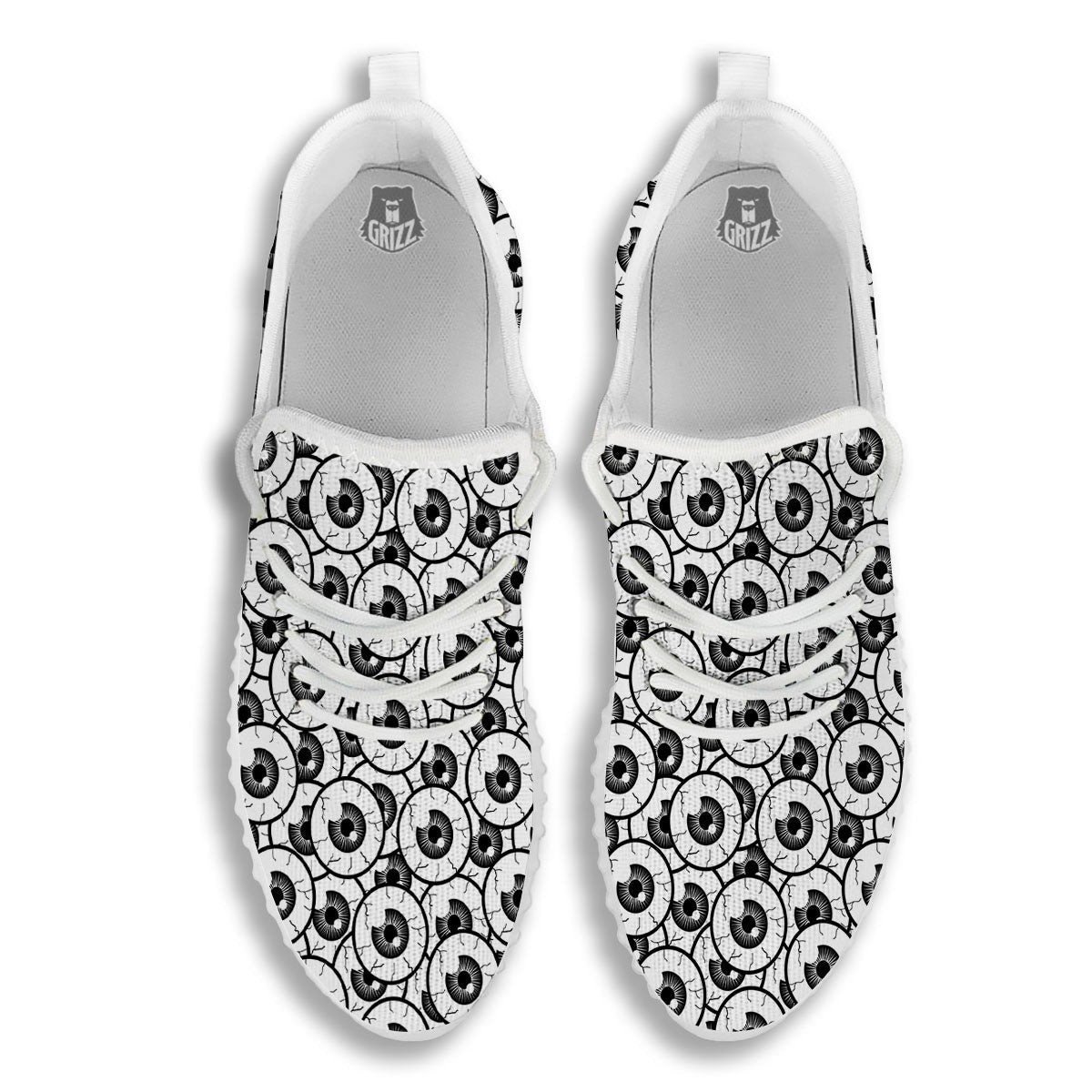Eyeball Print Pattern White Walking Shoes-grizzshop