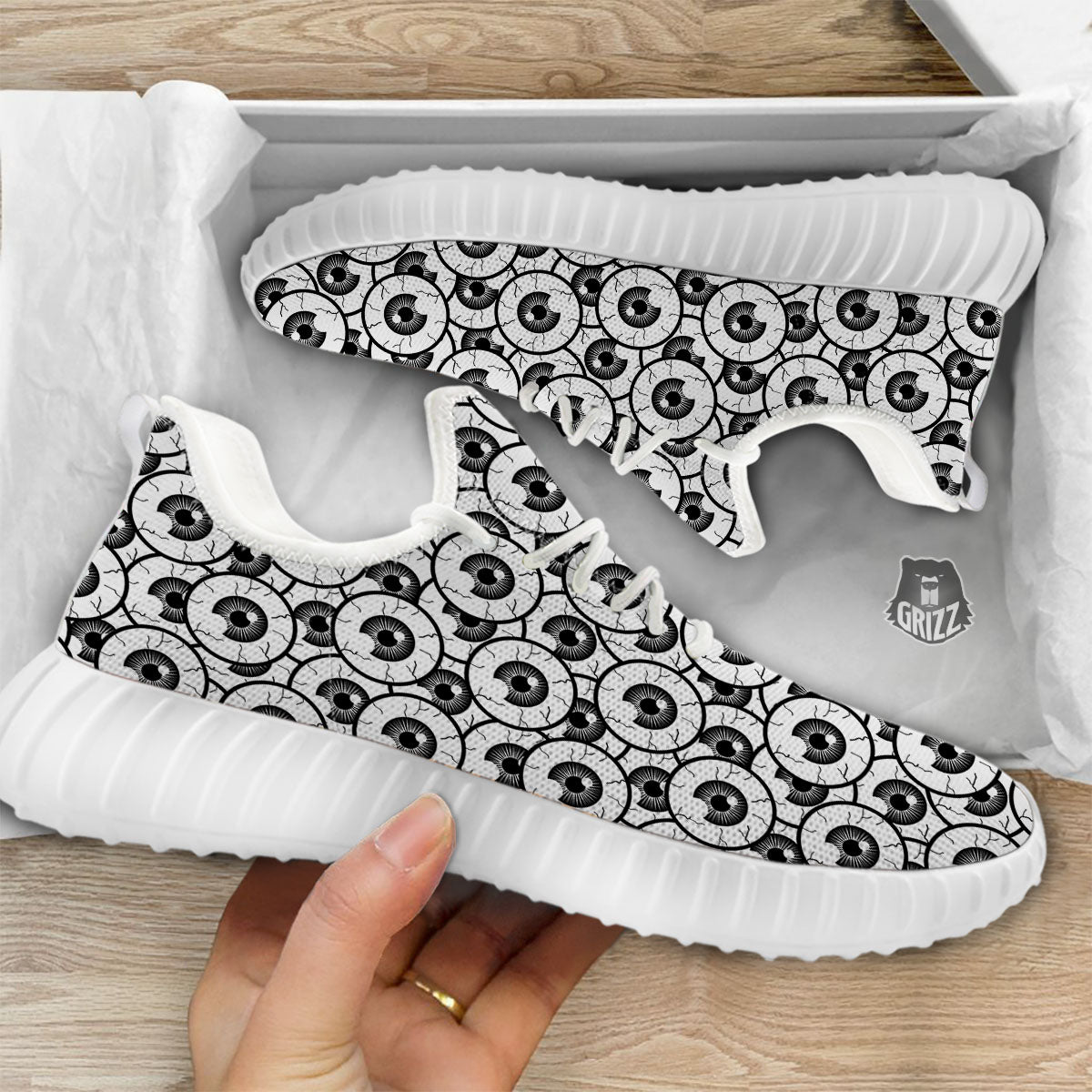 Eyeball Print Pattern White Walking Shoes-grizzshop