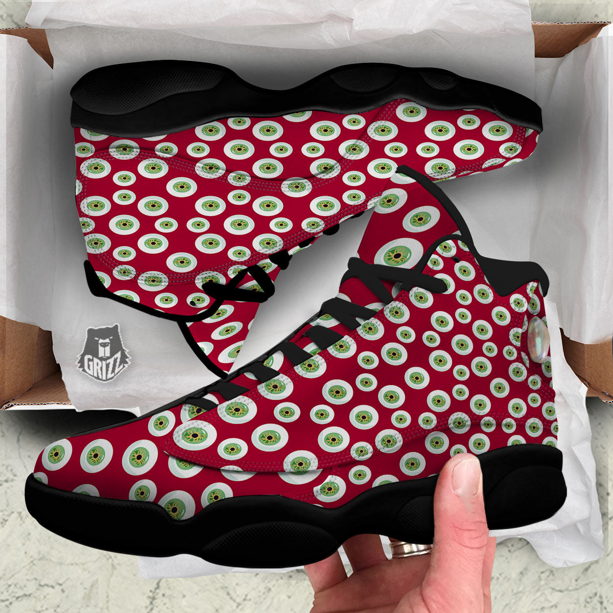 Eyeball Red Creepy Print Pattern Black Basketball Shoes-grizzshop