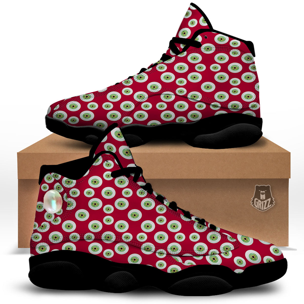 Eyeball Red Creepy Print Pattern Black Basketball Shoes-grizzshop