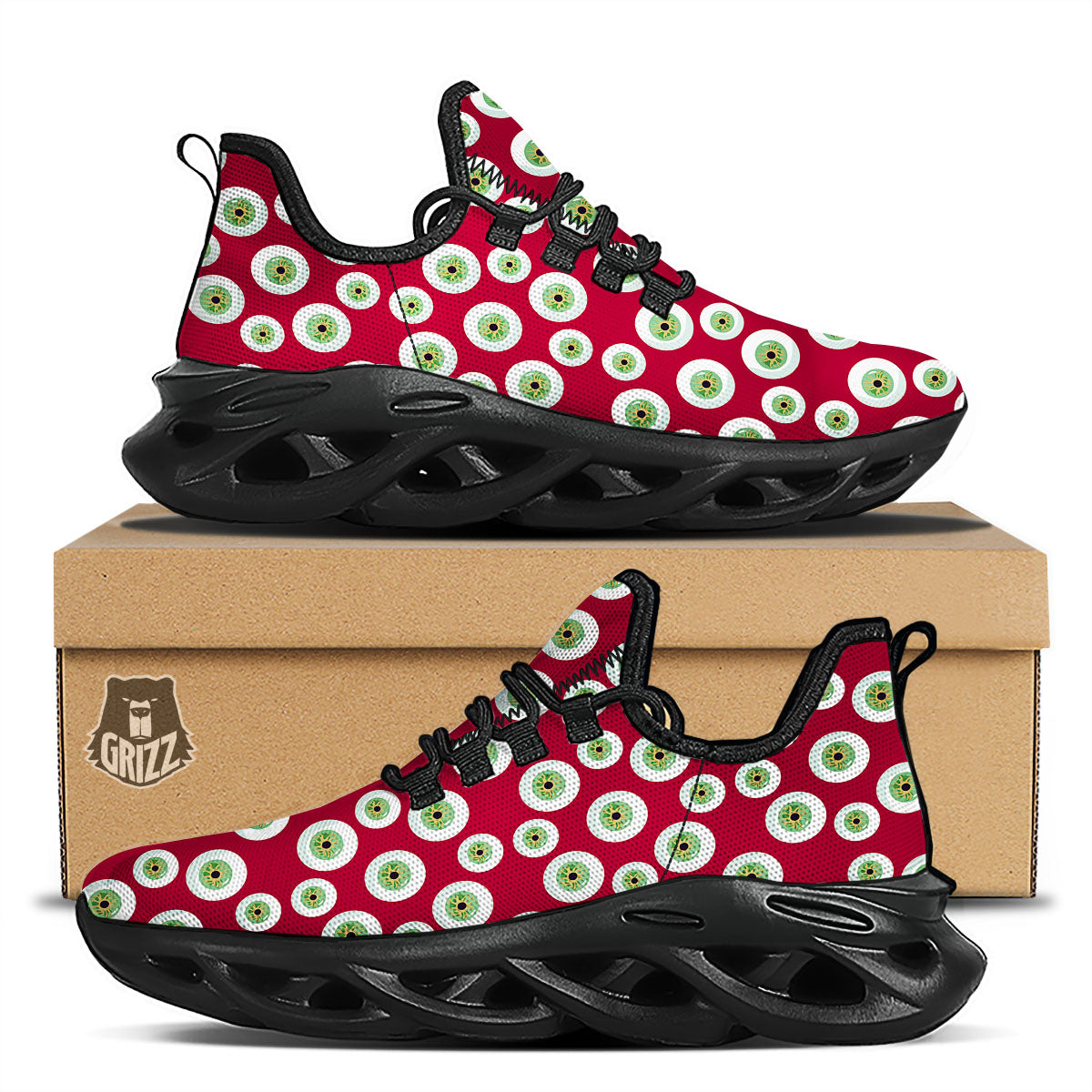 Eyeball Red Creepy Print Pattern Black Running Shoes-grizzshop