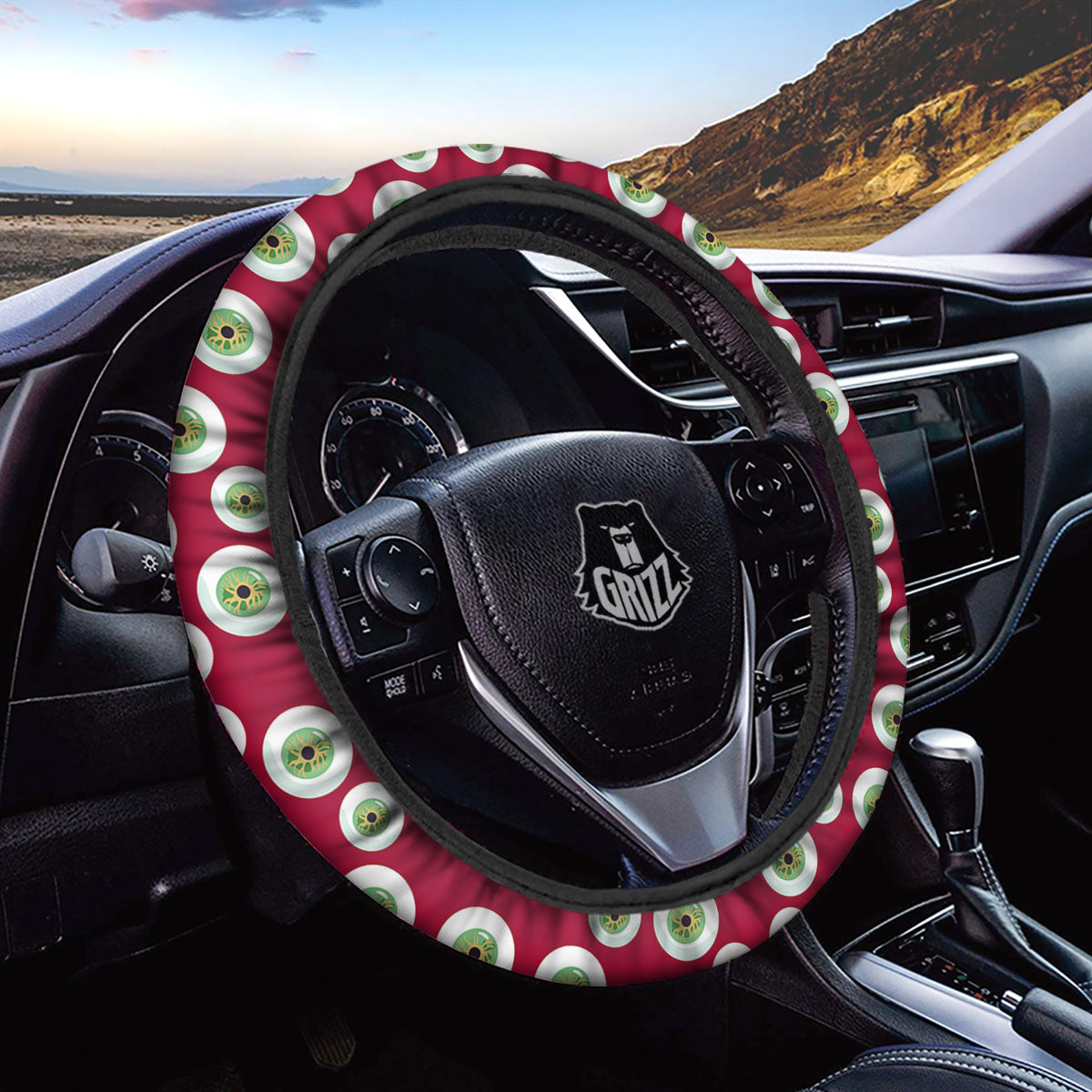 Eyeball Red Creepy Print Pattern Car Steering Wheel Cover-grizzshop