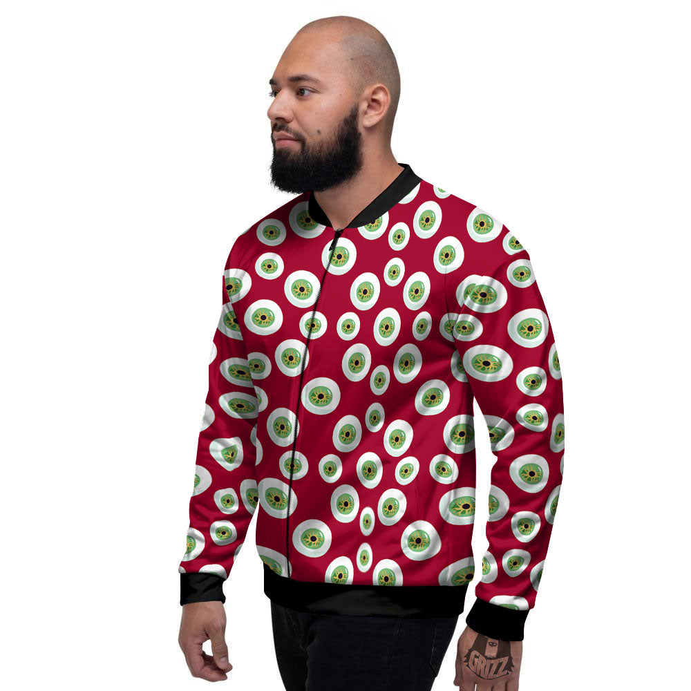 Eyeball Red Creepy Print Pattern Men's Bomber Jacket-grizzshop