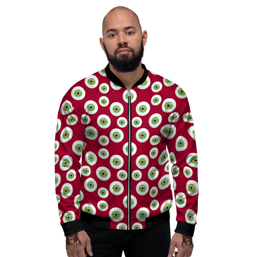 Eyeball Red Creepy Print Pattern Men's Bomber Jacket-grizzshop