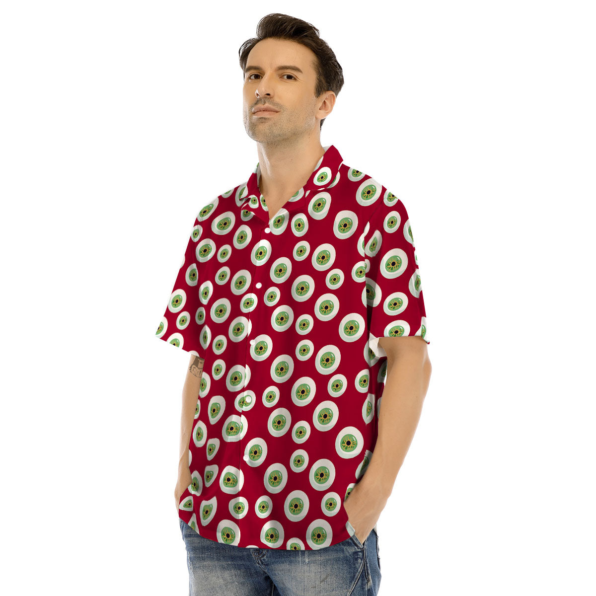 Eyeball Red Creepy Print Pattern Men's Hawaiian Shirt-grizzshop
