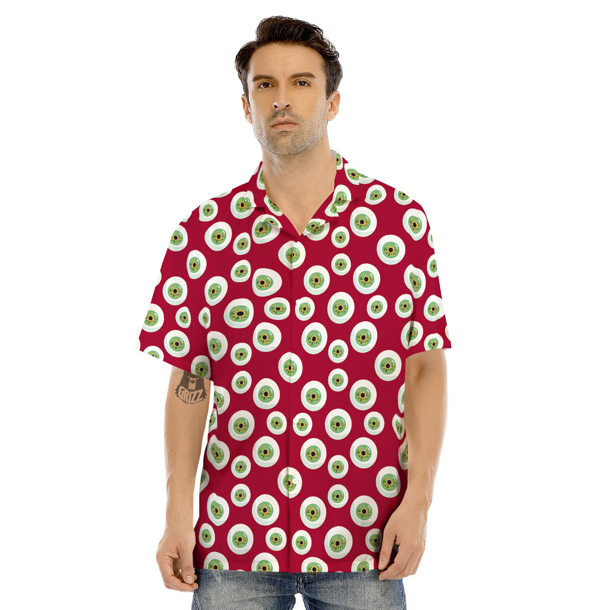 Eyeball Red Creepy Print Pattern Men's Hawaiian Shirt-grizzshop