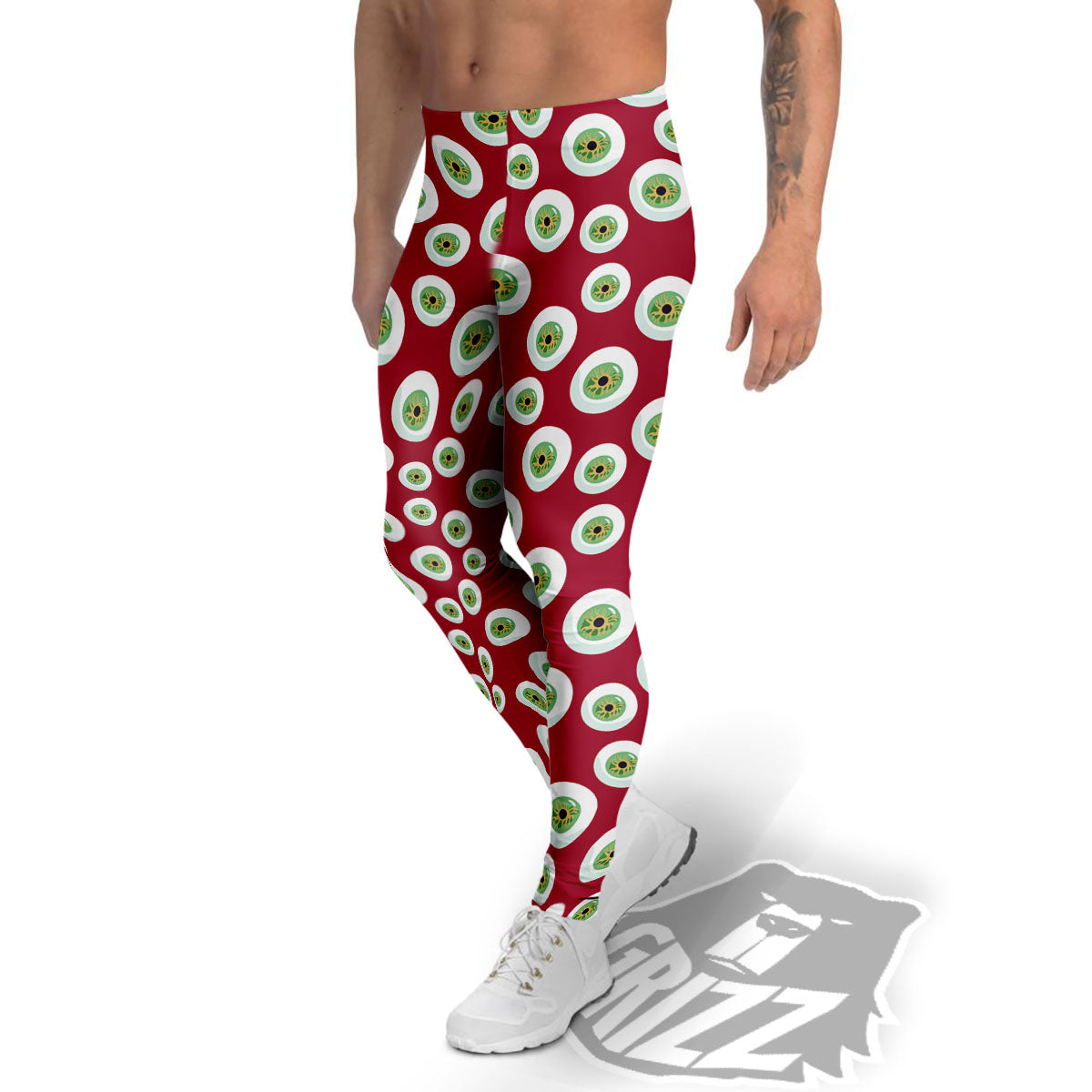 Eyeball Red Creepy Print Pattern Men's Leggings-grizzshop