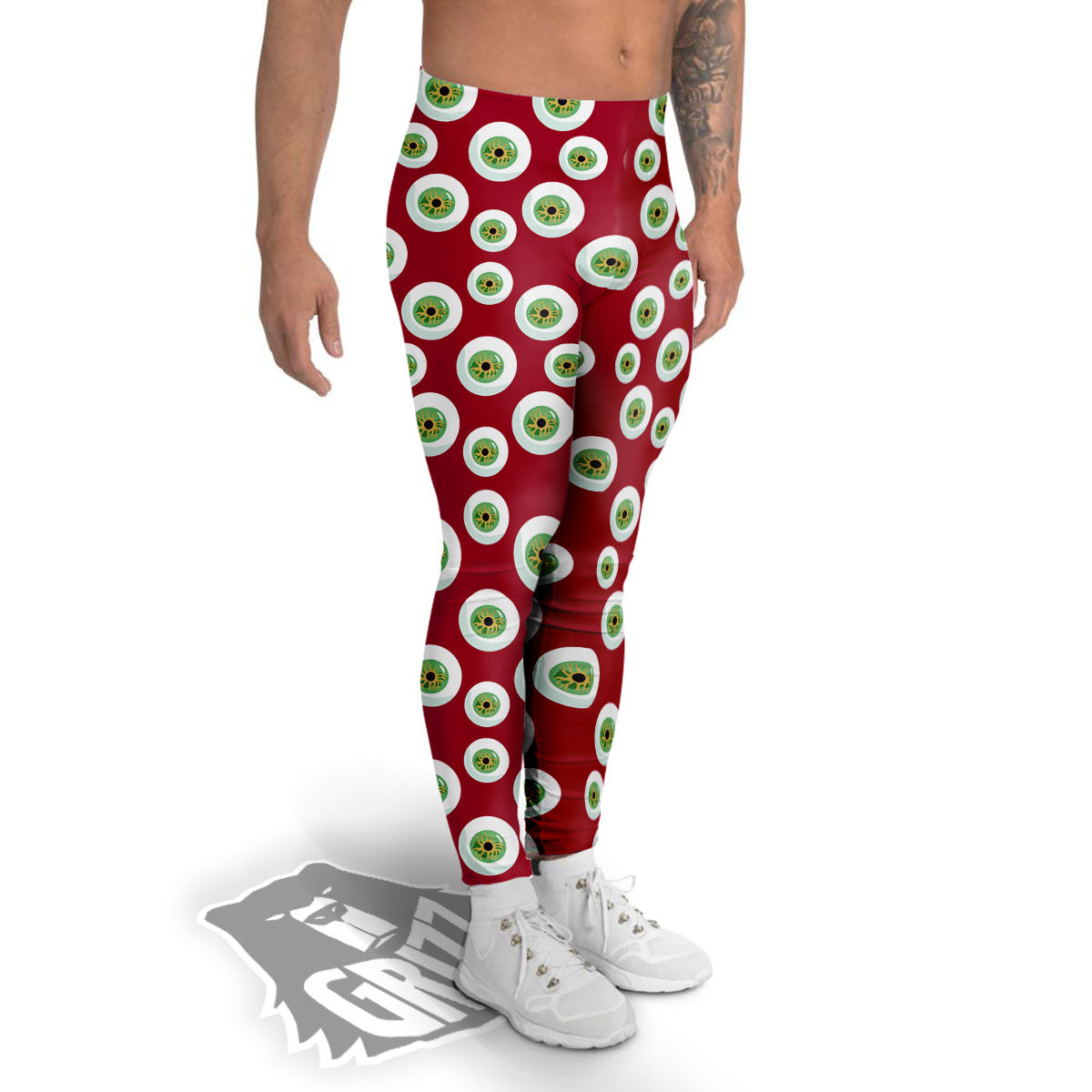 Eyeball Red Creepy Print Pattern Men's Leggings-grizzshop