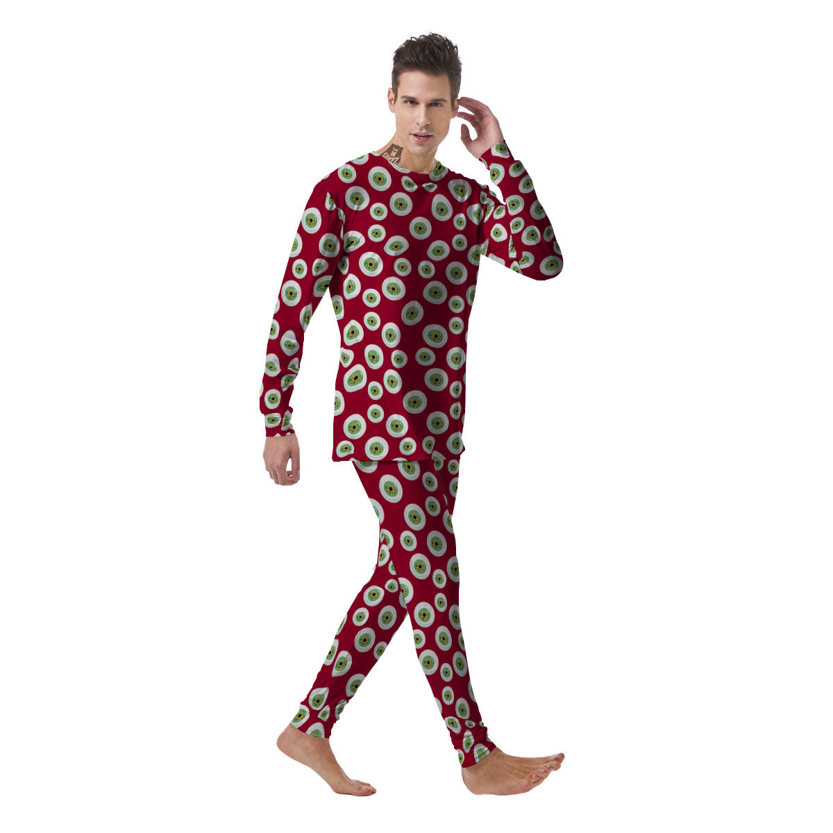 Eyeball Red Creepy Print Pattern Men's Pajamas-grizzshop