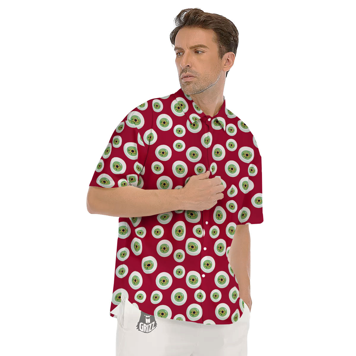 Eyeball Red Creepy Print Pattern Men's Short Sleeve Shirts-grizzshop