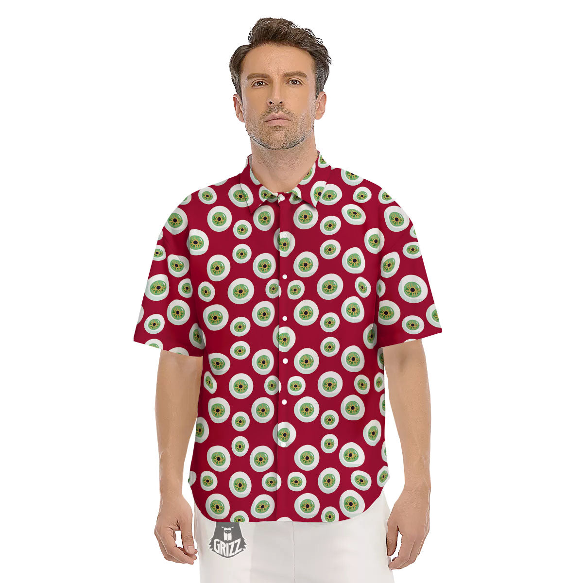 Eyeball Red Creepy Print Pattern Men's Short Sleeve Shirts-grizzshop