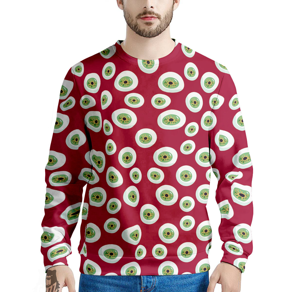 Eyeball Red Creepy Print Pattern Men's Sweatshirt-grizzshop
