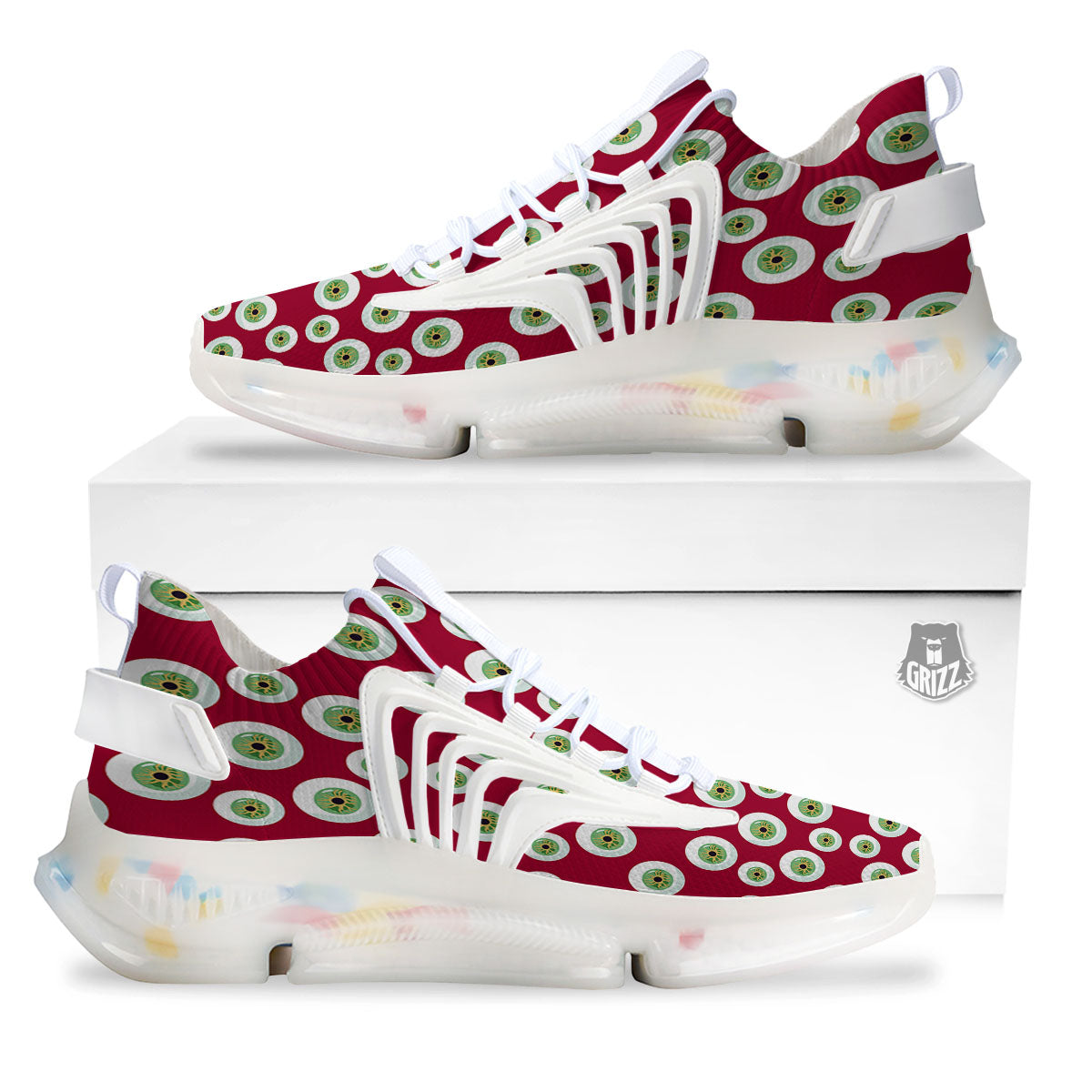 Eyeball Red Creepy Print Pattern White Gym Shoes-grizzshop