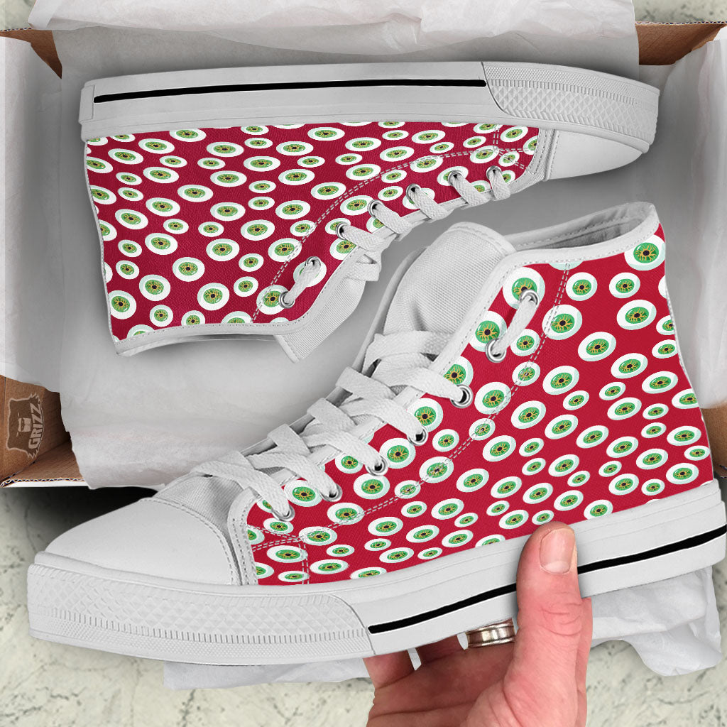 Eyeball Red Creepy Print Pattern White High Top Shoes-grizzshop