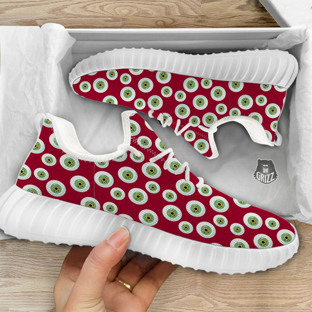 Eyeball Red Creepy Print Pattern White Walking Shoes-grizzshop