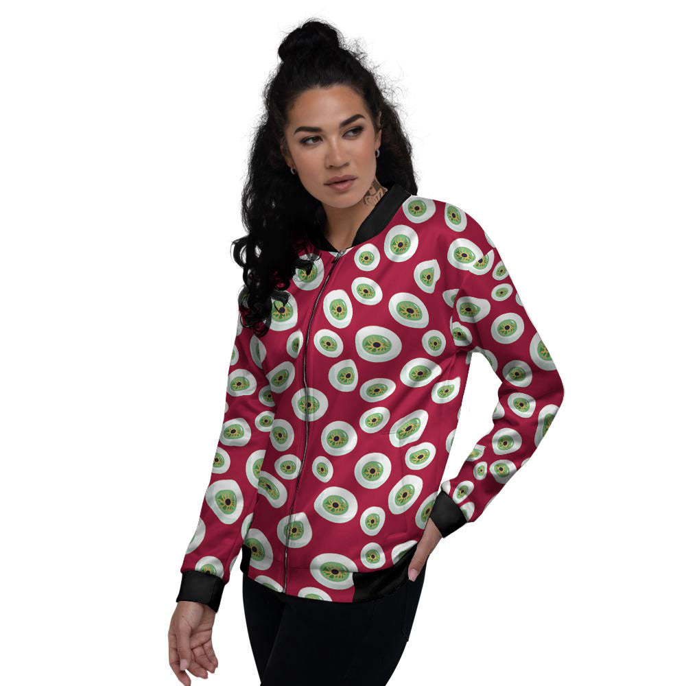 Eyeball Red Creepy Print Pattern Women's Bomber Jacket-grizzshop