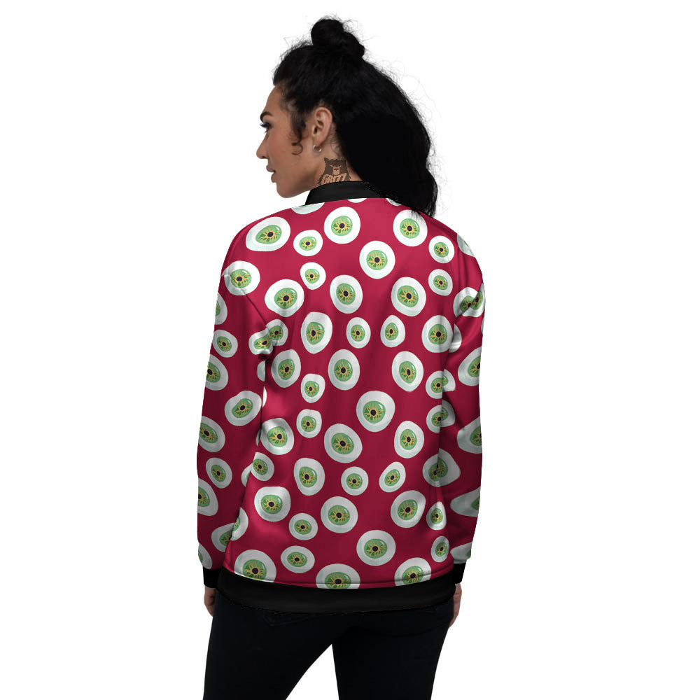Eyeball Red Creepy Print Pattern Women's Bomber Jacket-grizzshop