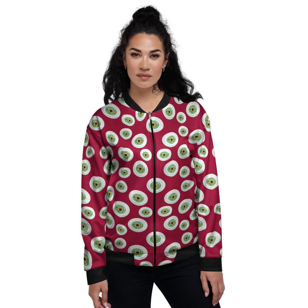 Eyeball Red Creepy Print Pattern Women's Bomber Jacket-grizzshop