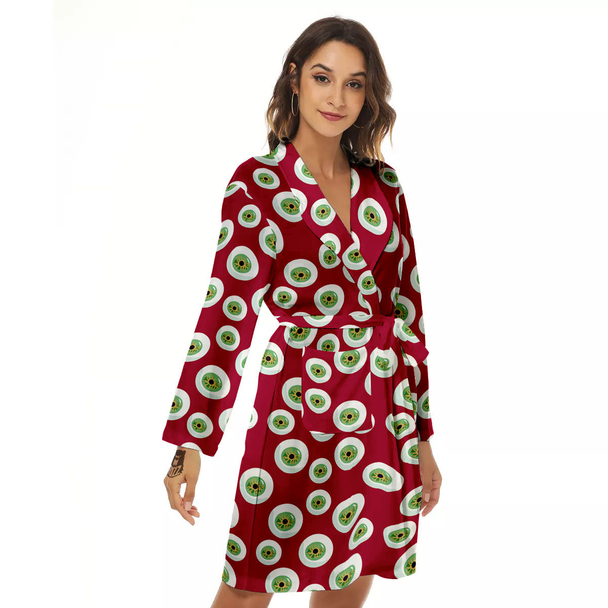 Eyeball Red Creepy Print Pattern Women's Robe-grizzshop