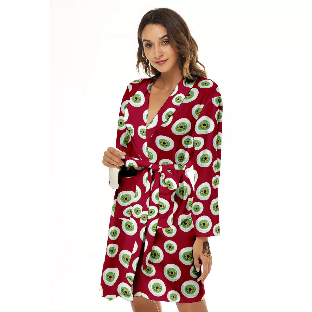 Eyeball Red Creepy Print Pattern Women's Robe-grizzshop