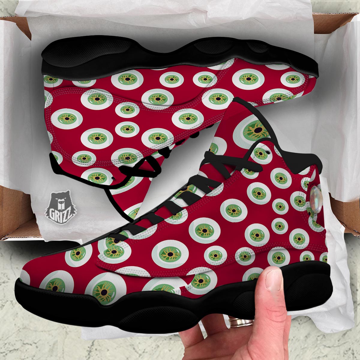 Eyeball Scary Red Print Pattern Black Basketball Shoes-grizzshop