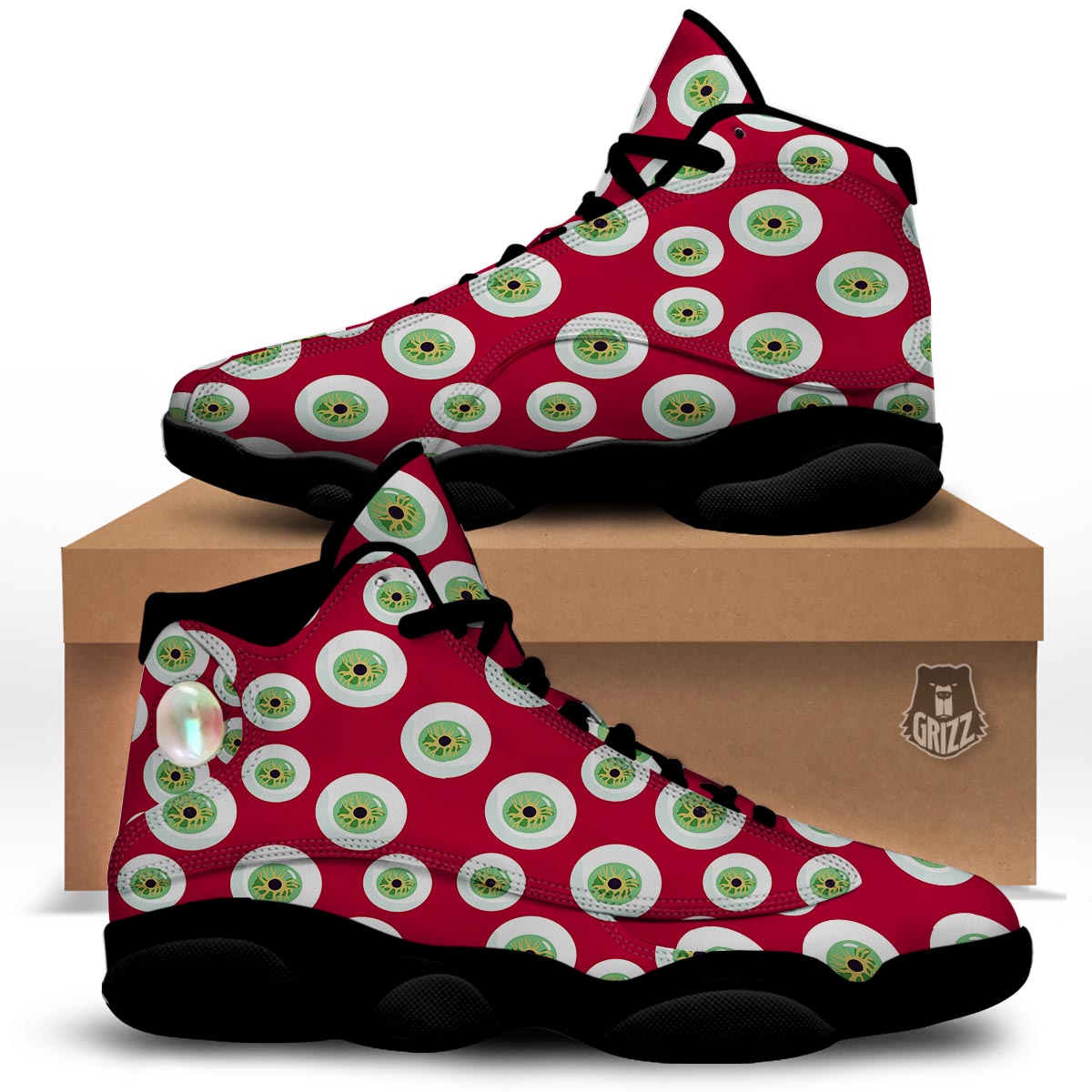 Eyeball Scary Red Print Pattern Black Basketball Shoes-grizzshop