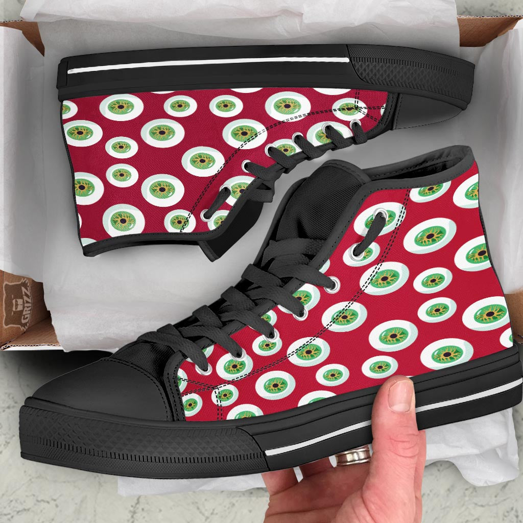 Eyeball Scary Red Print Pattern Black High Top Shoes-grizzshop