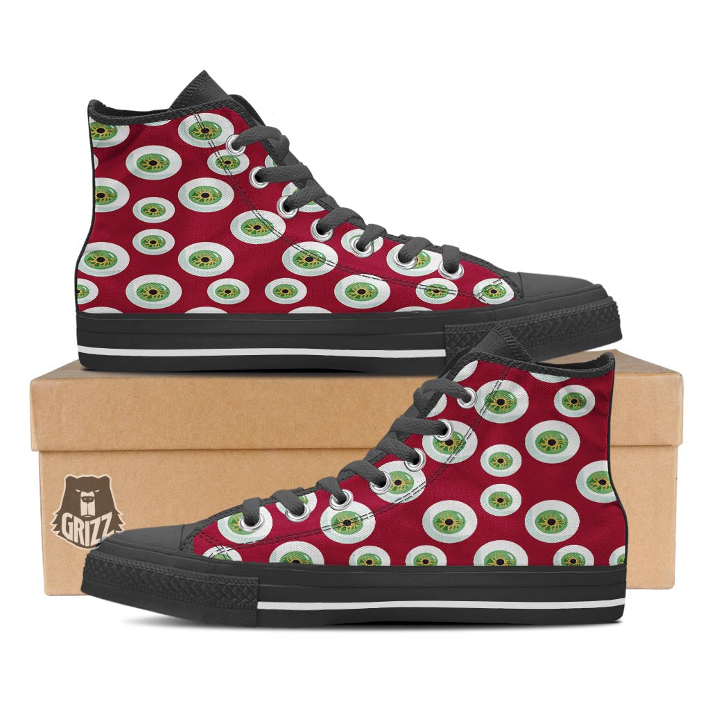 Eyeball Scary Red Print Pattern Black High Top Shoes-grizzshop