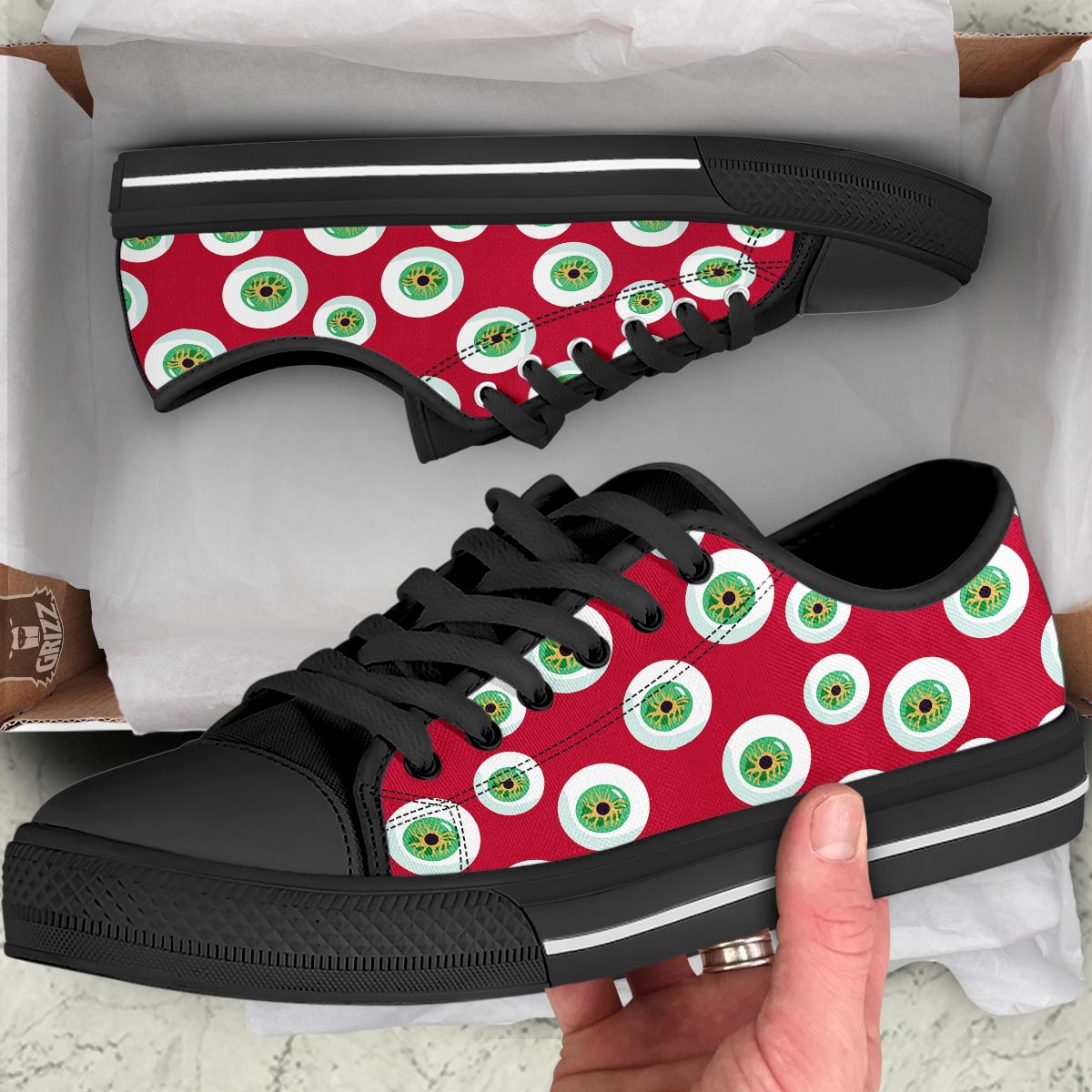 Eyeball Scary Red Print Pattern Black Low Top Shoes-grizzshop